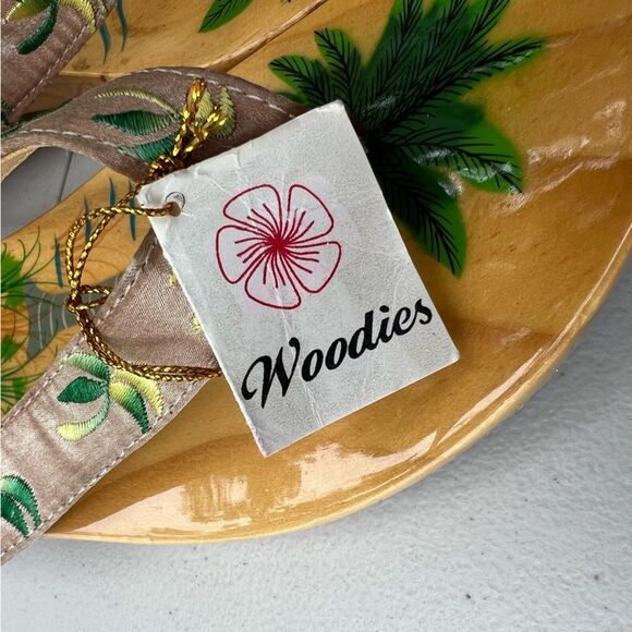 Woodies Vintage Shoes Wooden Wedge Sandals HAND PAINTED PALM TREES Clogs Sz 6 - Picture 14 of 15